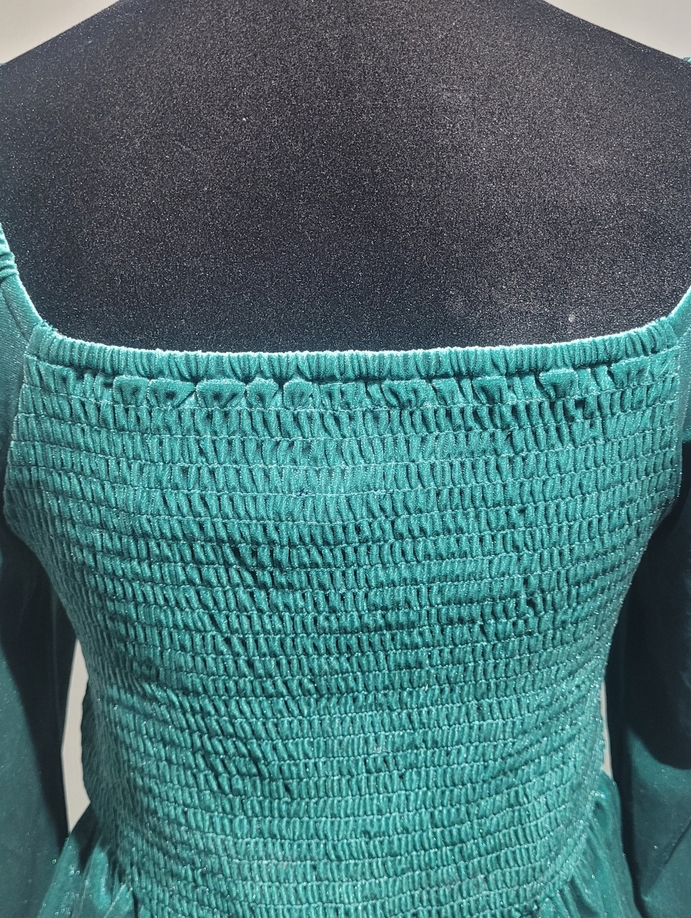 Gap Women's Velvet Smocked Long Sleeve Peplum Top Medium Green Whimsigoth NEW - Picture 7 of 10